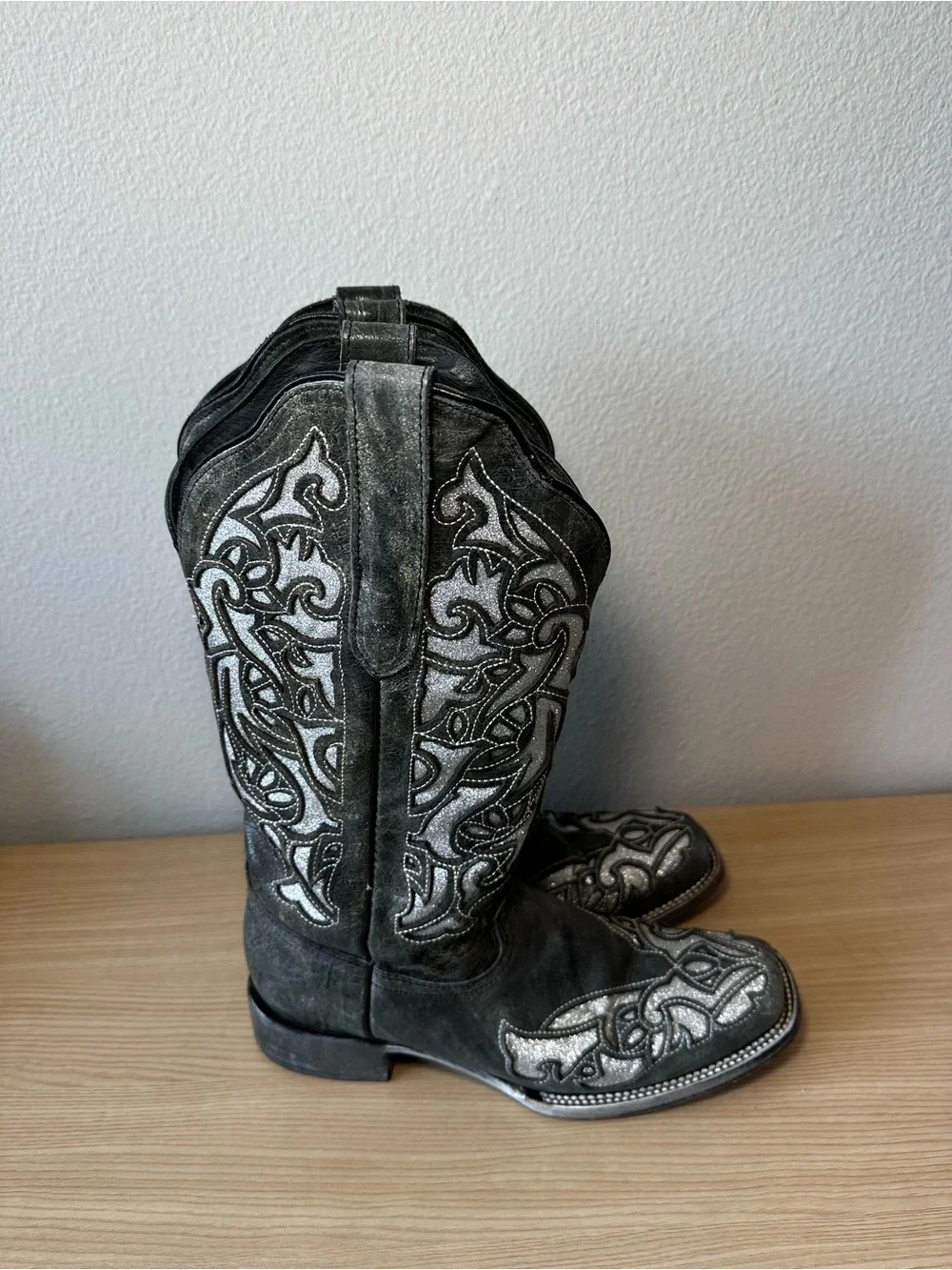 J.B. Dillon Black Western Embroidered Leather Boots